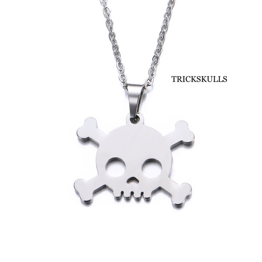 Silver Stainless Hip Hop Skull & Crossbones Charm Necklace 18” Chain New!